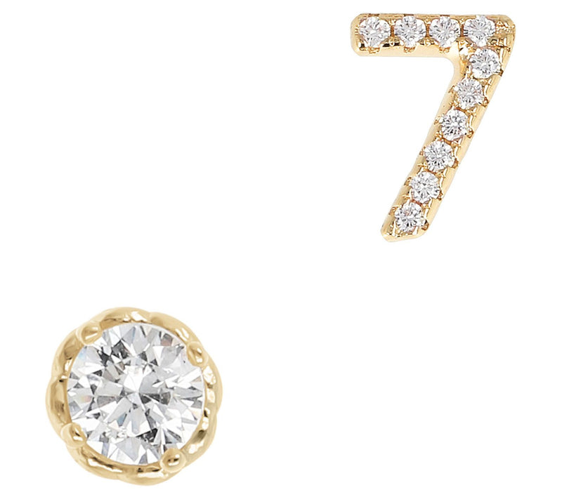 Diamonique Number & Round Stud Earring Set, 14K Gold Plated — View 17