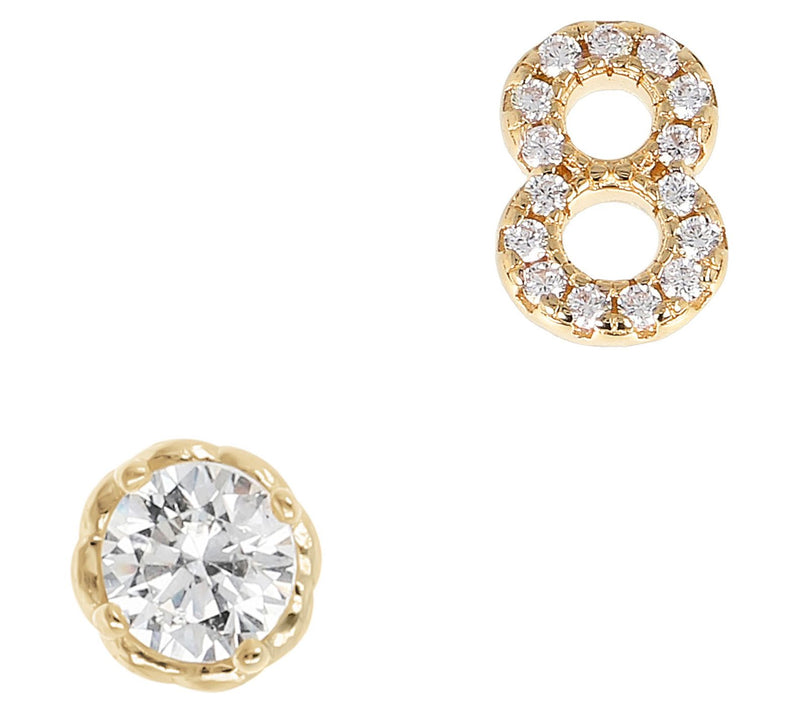 Diamonique Number & Round Stud Earring Set, 14K Gold Plated — View 19