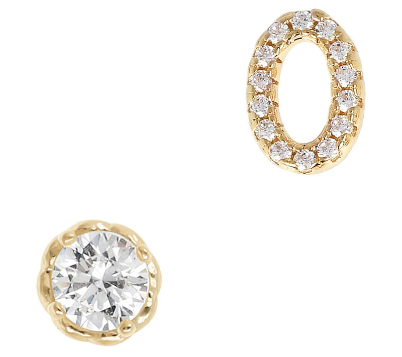 Diamonique Number & Round Stud Earring Set, 14K Gold Plated — Main view