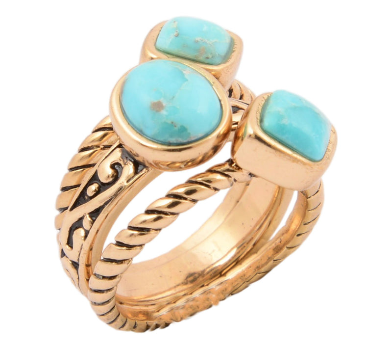 Barse Artisan Crafted Turquoise Set of 3 Stacking Rings — View 4