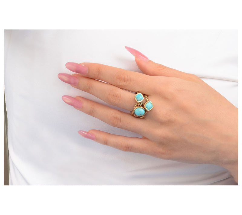 Barse Artisan Crafted Turquoise Set of 3 Stacking Rings — Main view