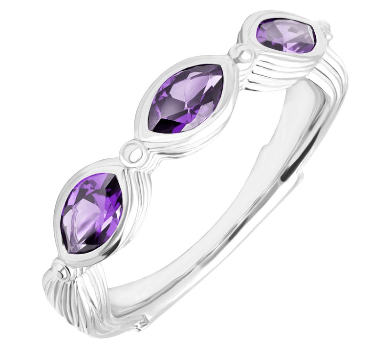 Ariva Sterling Silver Three Stone Amethyst Ring — Main view