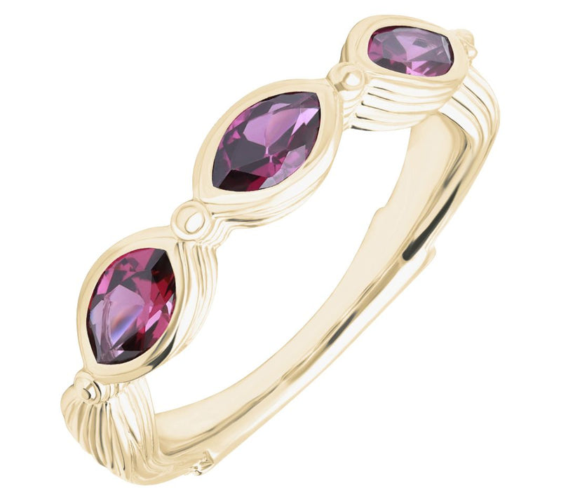 Ariva Silver 14K Gold Clad Three Stone Rhodolite Ring — Main view