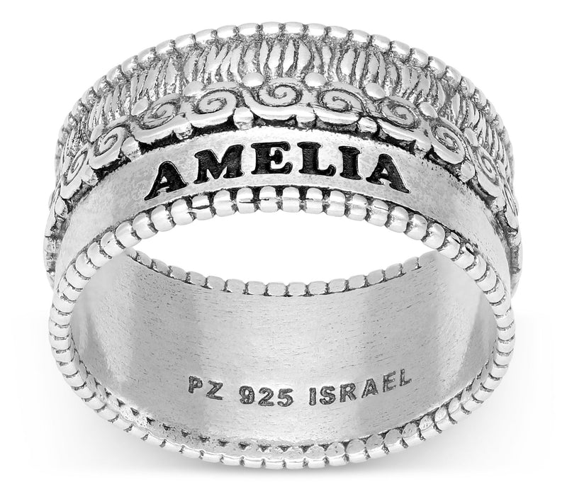 Or Paz Sterling Silver Personalized Textured Ba nd Ring — View 3