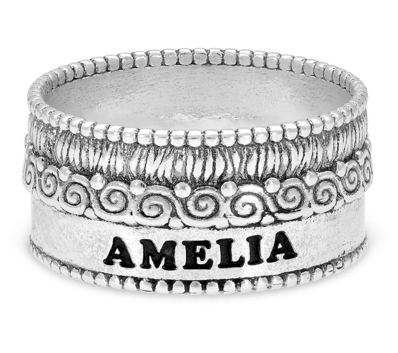 Or Paz Sterling Silver Personalized Textured Ba nd Ring — View 2