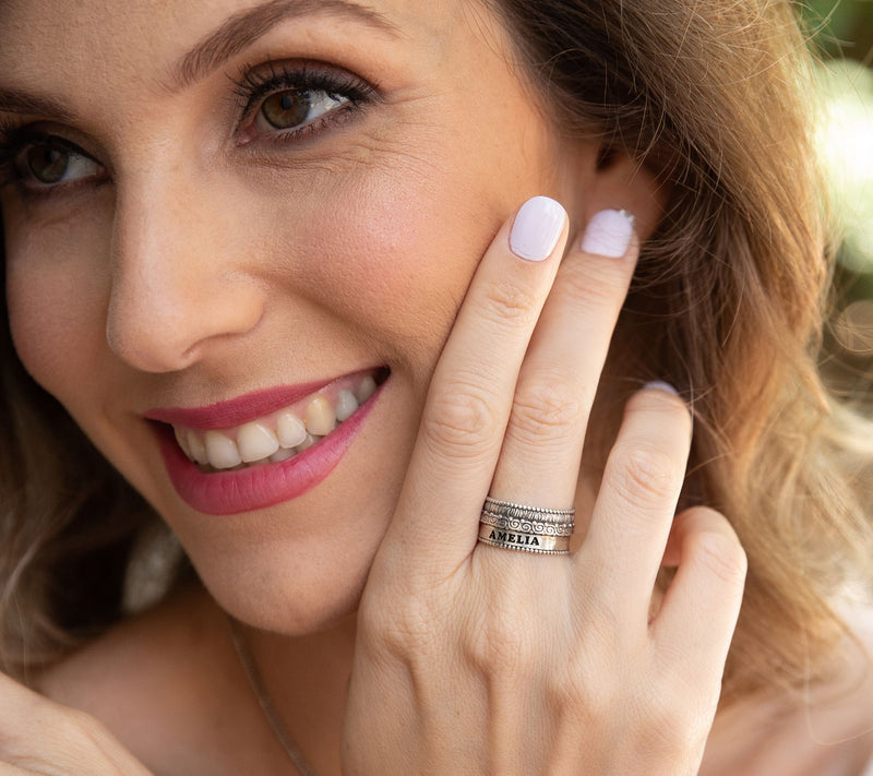 Or Paz Sterling Silver Personalized Textured Ba nd Ring — View 4