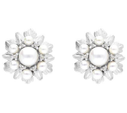 Ariva Sterling Silver Cultured Pearl & White Topaz Earrings