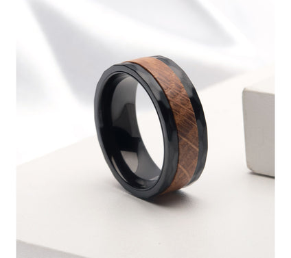 Verve Men's Jewelry Black Stainless Steel & Woo d Ring