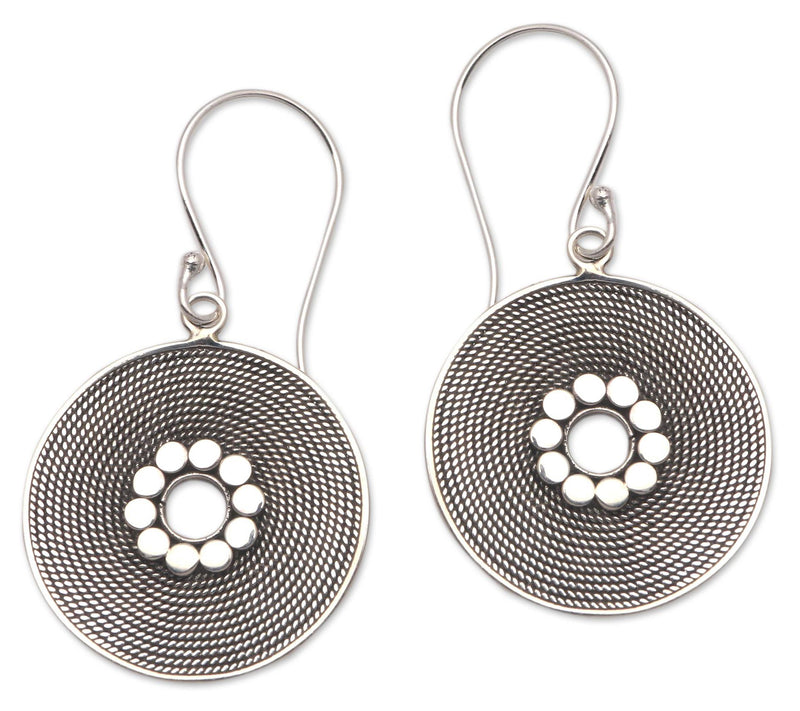 Novica Artisan Crafted Sterling Silver Disc Earrings — Main view