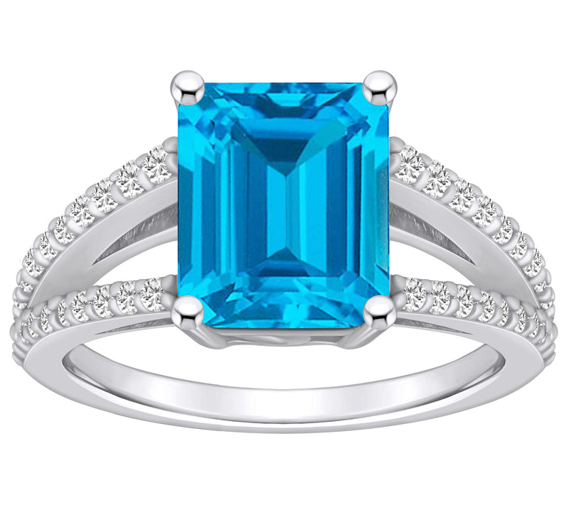 Affinity Gems Emerald Cut Gemstone & Diamond Ring, 14K Gold — View 5