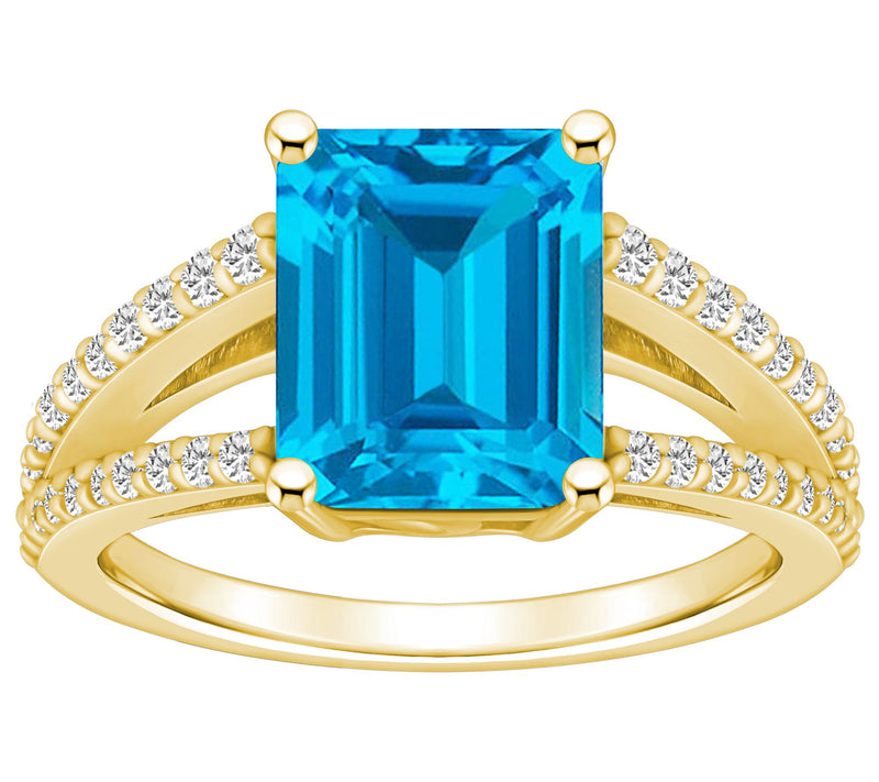 Affinity Gems Emerald Cut Gemstone & Diamond Ring. 14K Gold — View 5