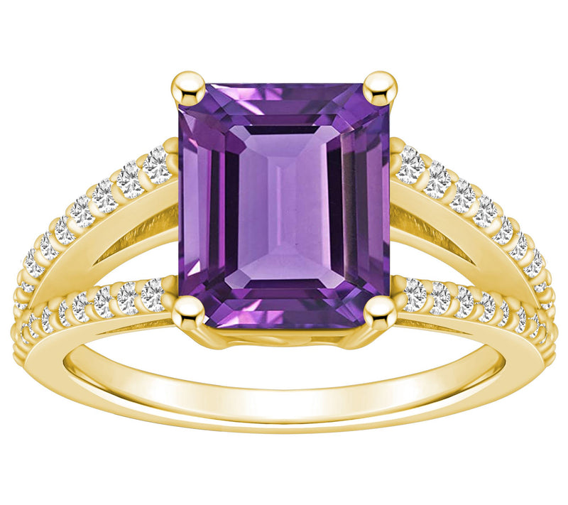 Affinity Gems Emerald Cut Gemstone & Diamond Ring. 14K Gold — Main view