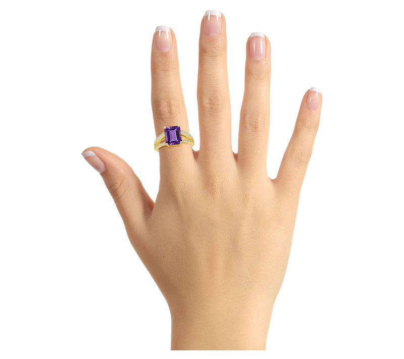 Affinity Gems Emerald Cut Gemstone & Diamond Ring. 14K Gold — View 10