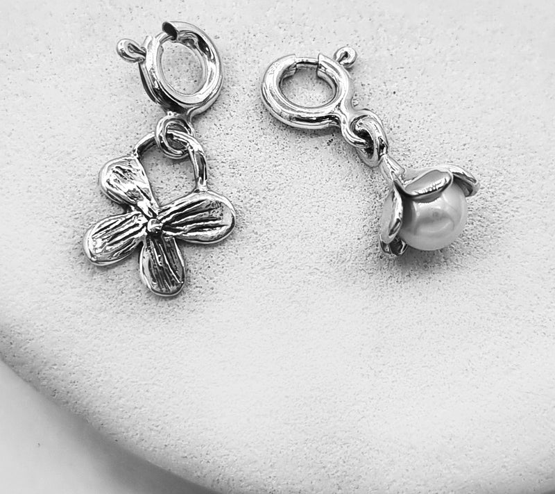 Hagit Cultured Pearl Set of Two Flower Charms,Sterling — View 4