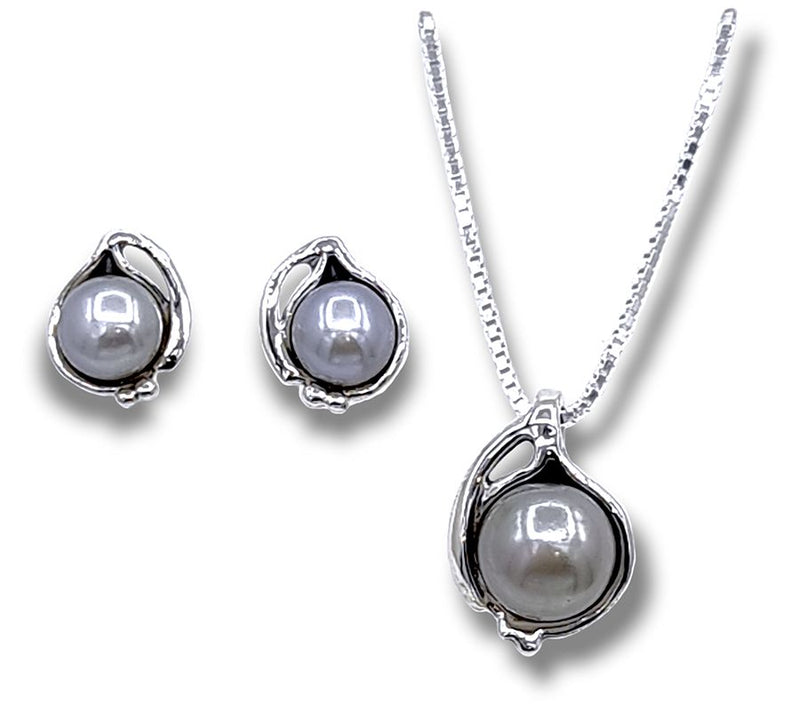 Hagit Sterling Silver Cultured Pearl Necklace &Earrings Set — View 5
