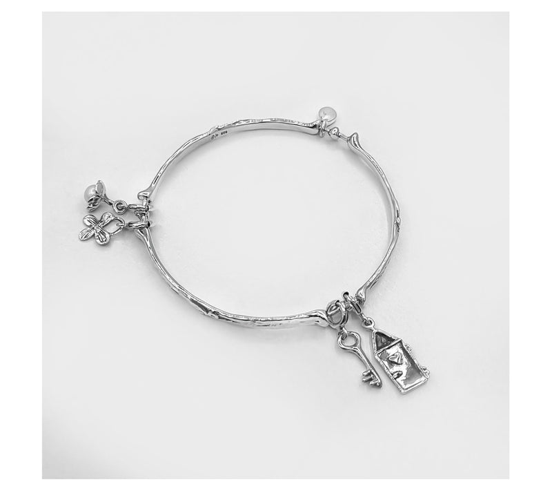 Hagit Sterling Silver Hammered "Charm Embracelet" Bangle — View 6