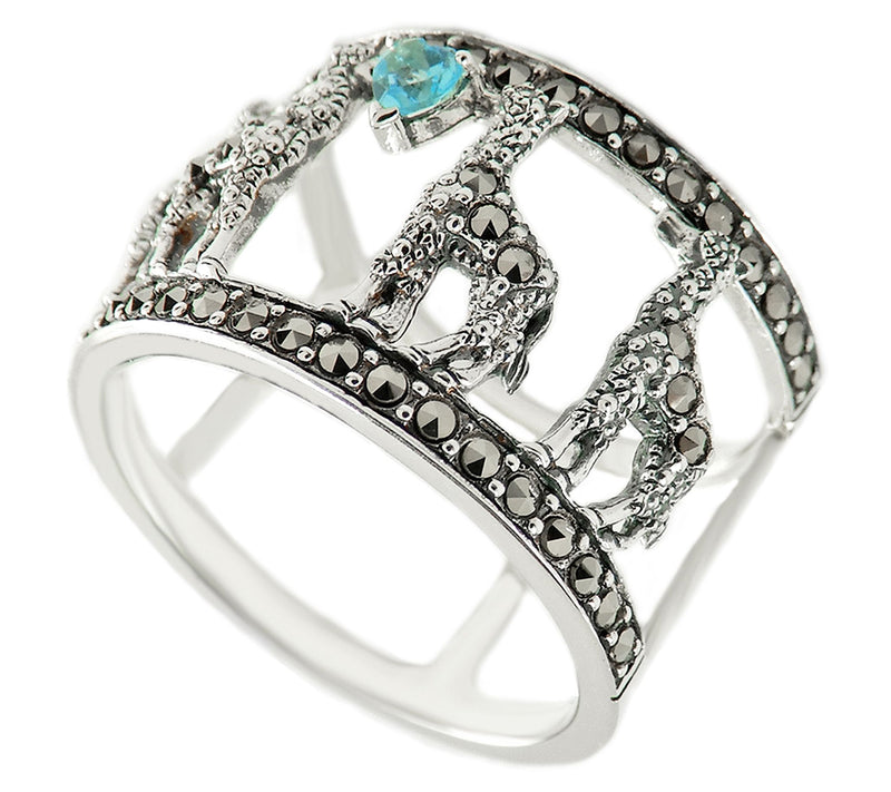 Suspicion Sterling Silver Marcasite & Blue Topaz Band Ring — View 4