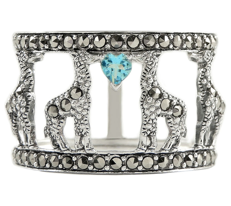 Suspicion Sterling Silver Marcasite & Blue Topaz Band Ring — View 3