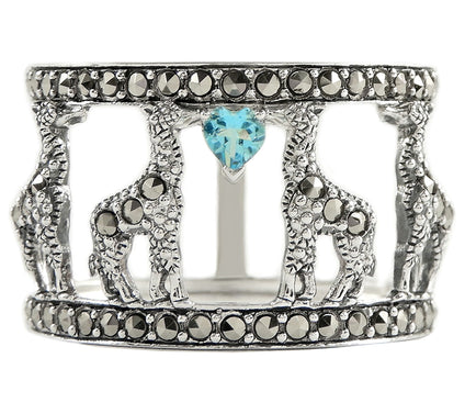Suspicion Sterling Silver Marcasite & Blue Topaz Band Ring