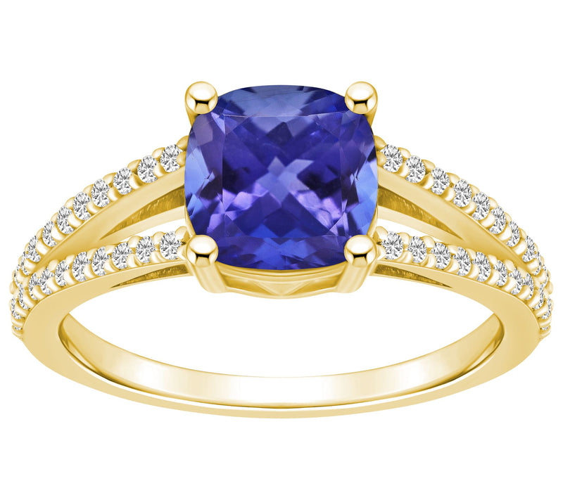 Affinity Gems Cushion Cut Tanzanite & Diamond Ring, 14K Gold — View 5