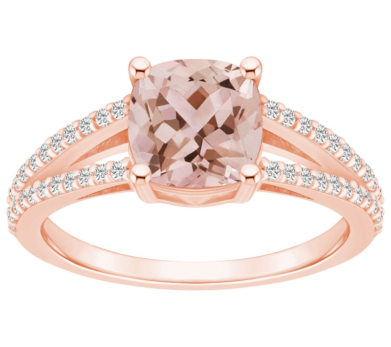 Affinity Gems Cushion Cut Morganite & Diamond Ring, 14K Gold — Main view