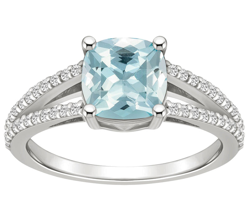 Affinity Gems Cushion Cut Aquamarine & DiamondRing, 14K Gold — View 3