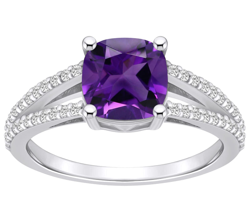 Affinity Gems Cushion Gemstone & Diamond Ring,14K White Gold — View 3