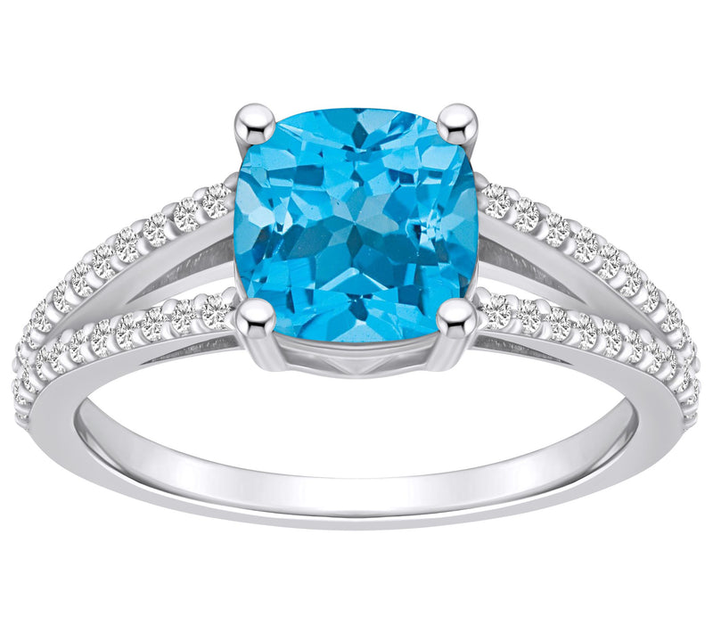 Affinity Gems Cushion Gemstone & Diamond Ring,14K White Gold — View 5