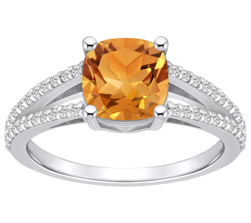 Affinity Gems Cushion Gemstone & Diamond Ring,14K White Gold — View 7