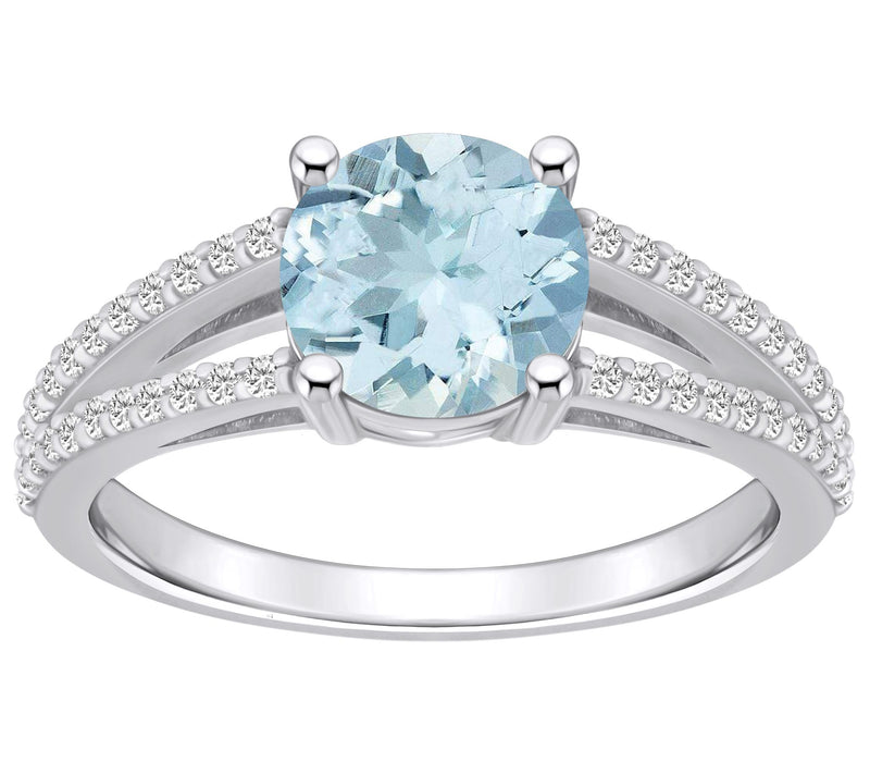 Affinity Gems Round Aquamarine & Diamond Ring,14K Gold — View 3