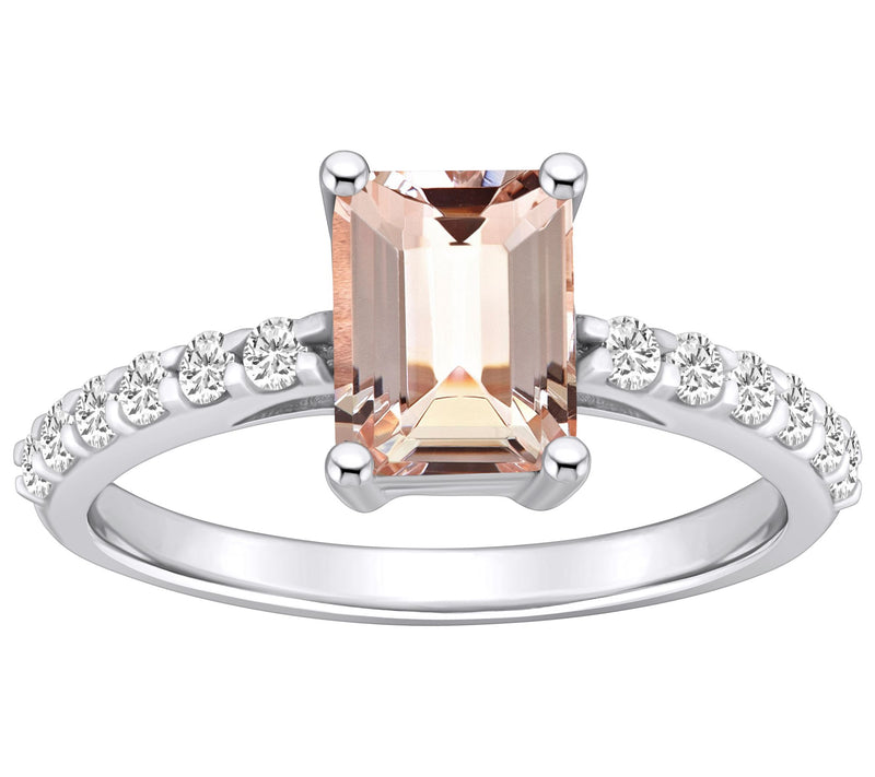 Affinity Gems Emerald Cut Morganite & Diamond Ring, 14K Gold — View 5