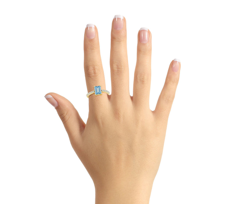 Affinity Gems Emerald-Cut Aquamarine & DiamondRing, 14K Gold — View 8