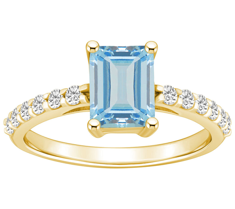 Affinity Gems Emerald-Cut Aquamarine & DiamondRing, 14K Gold — View 5