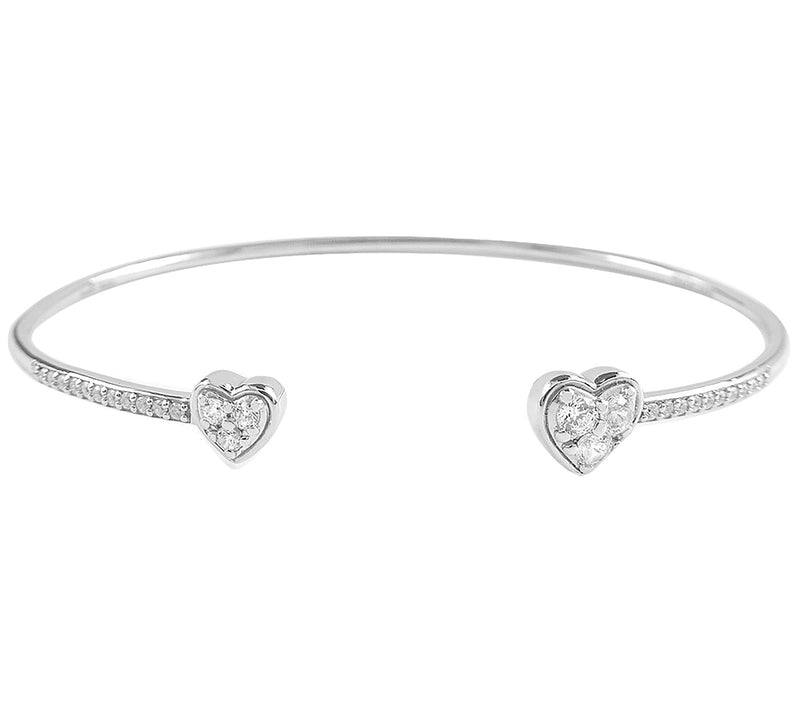 Diamonique Adjustable Heart Cuff, Sterling Silver — Main view