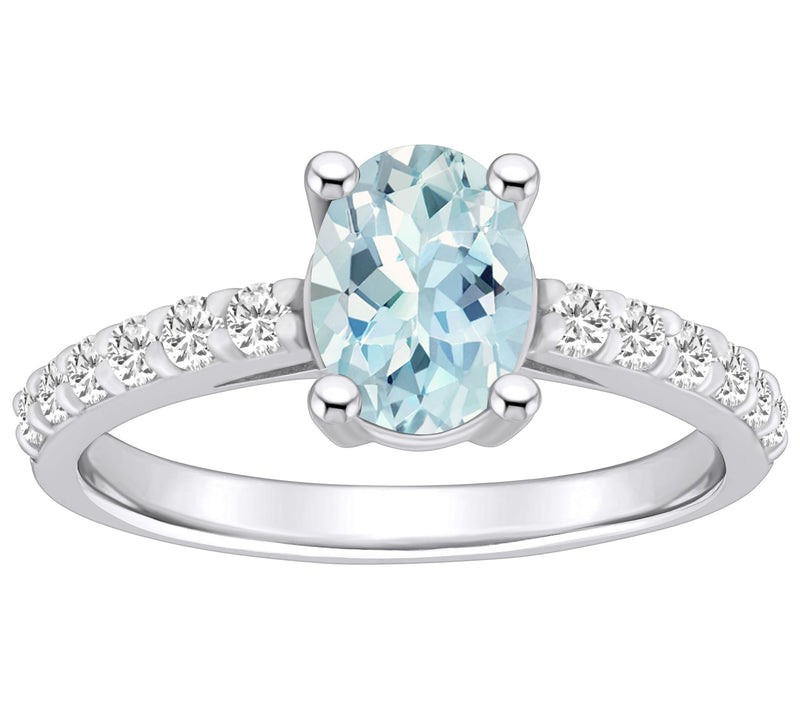 Affinity Gems Oval Aquamarine & Diamond Ring, 14K Gold — View 3