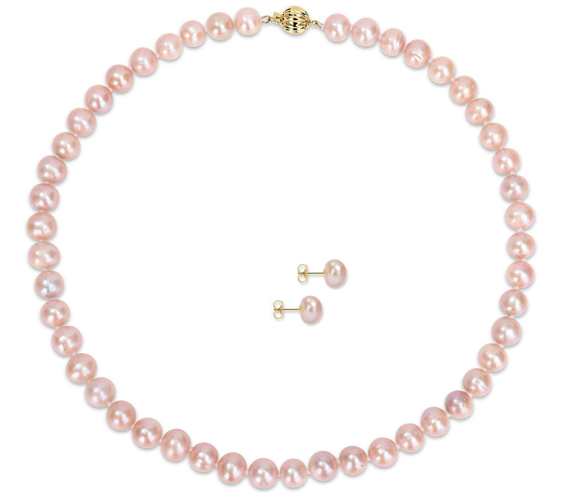 Affinity Cultured Pearl Necklace & Stud Earrings Set, 14K Gol — View 3