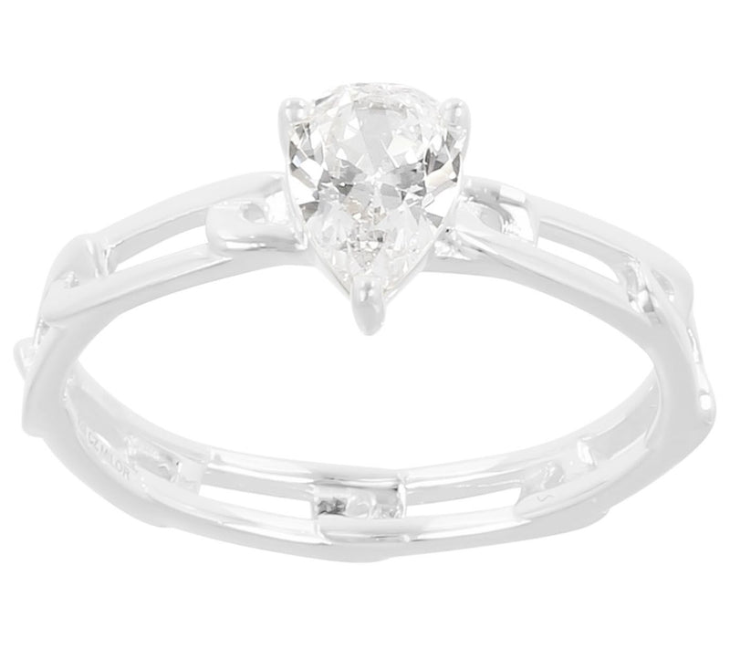 Diamonique 0.75 cttw Pear Cut Paperclip Link Rg, Sterling — View 5