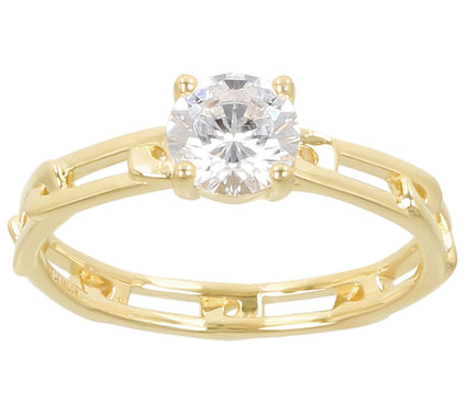 Diamonique 0.90 cttw Round Cut Paperclip Link Ring, Sterling