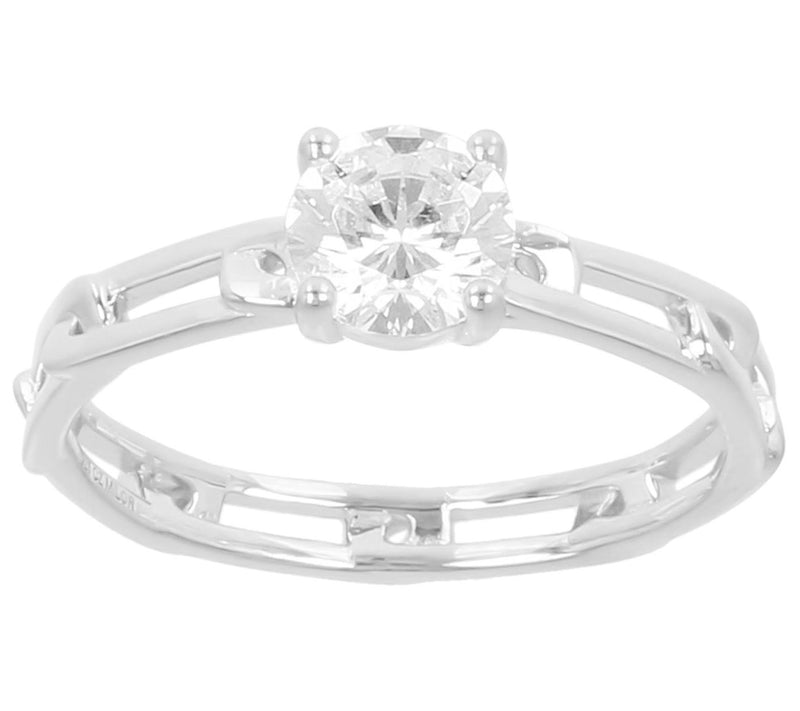 Diamonique 0.90 cttw Round Cut Paperclip Link Ring, Sterling — View 3