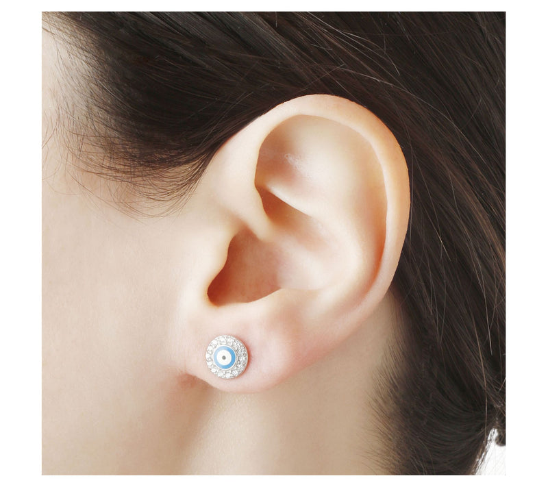 Diamonique Evil Eye Enamel Earrings, Sterling Silver — View 9
