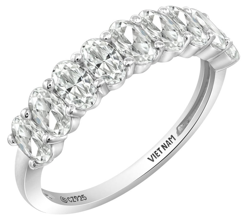 Diamonique Oval-Cut Semi-Eternity Band Ring, Sterling Silver — Main view