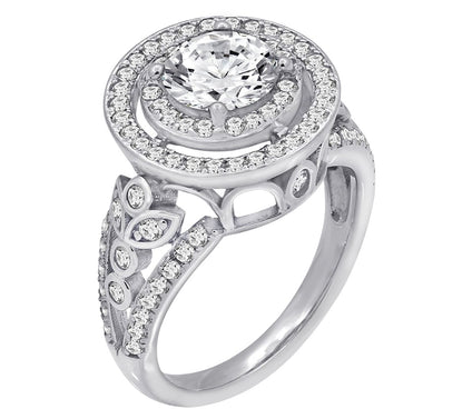 Diamonique 2.35 cttw Halo Ring, Sterling Silver