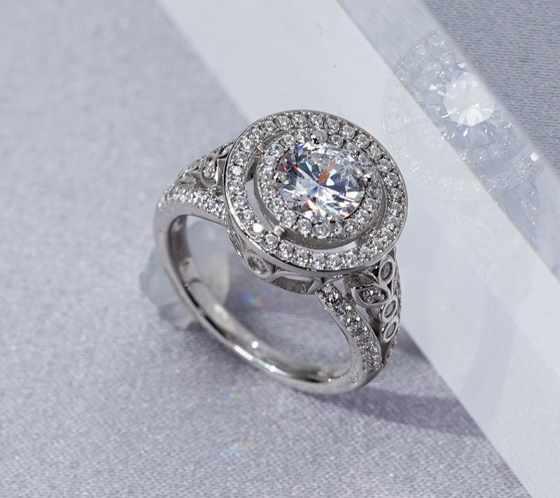 Diamonique 2.35 cttw Halo Ring, Sterling Silver — View 8