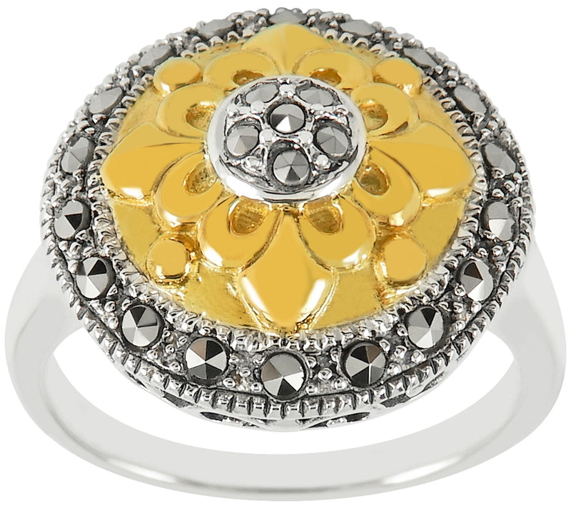 Suspicion Two-Tone Marcasite Floral Dome Ring — View 4