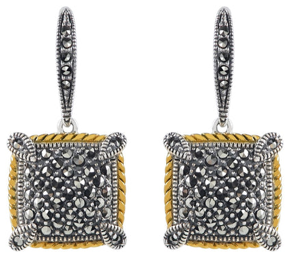 Suspicion Two-Tone Marcasite Square Dangle Earrings