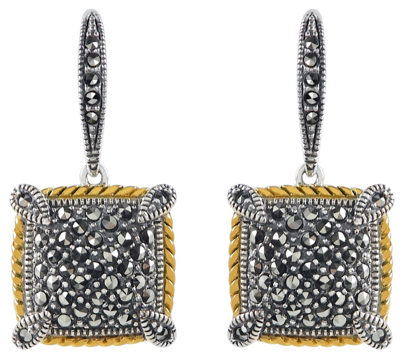 Suspicion Two-Tone Marcasite Square Dangle Earrings — View 3