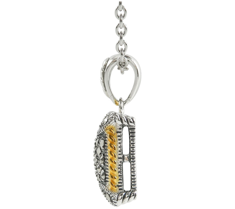 Suspicion Two-Tone Marcasite Square Pendant w/ Chain — View 4
