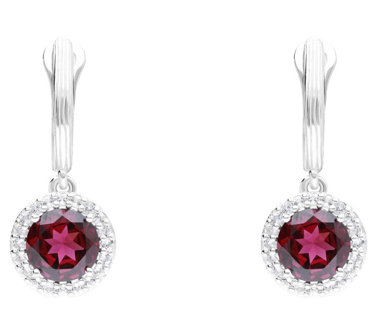Ariva Sterling Silver Rhodolite & White Topaz Halo Earrings — Main view
