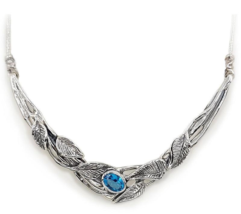 Hagit Sterling Silver Blue Topaz Leaf Stat emen t Necklace — View 4