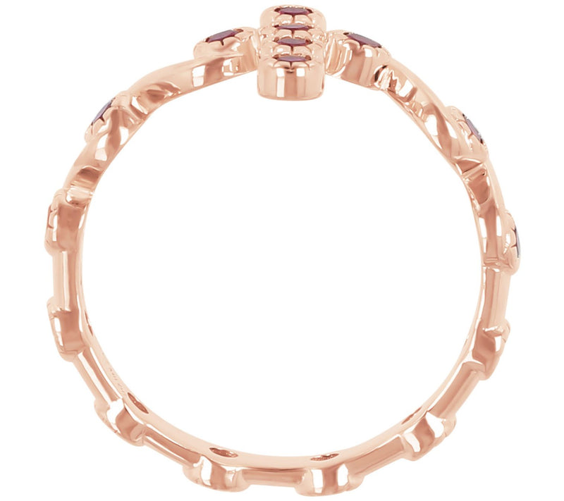 Diamonique Simulated Ruby Cross Ring, 14K RosePlated — View 4